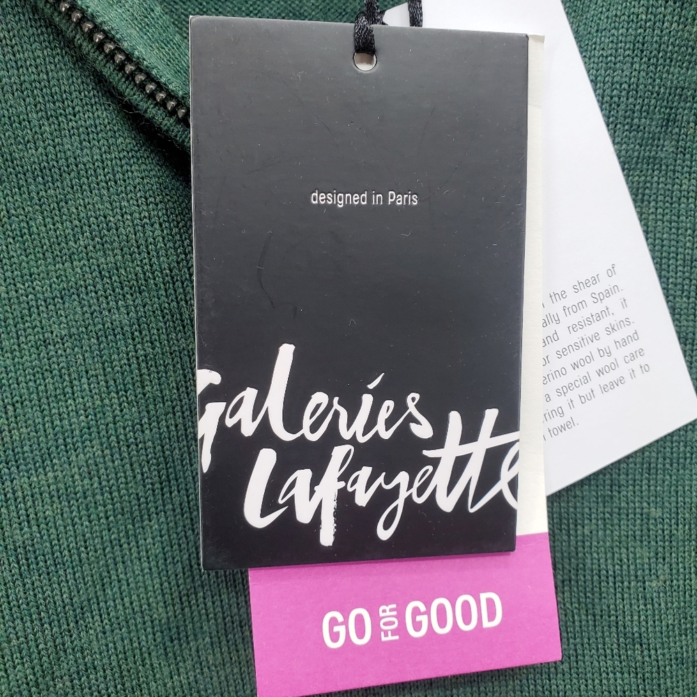 Galeries Lafayette Merino Wool Sweater Mens Size Xl Green 1/4 Zip Nwt — image 3 of 8